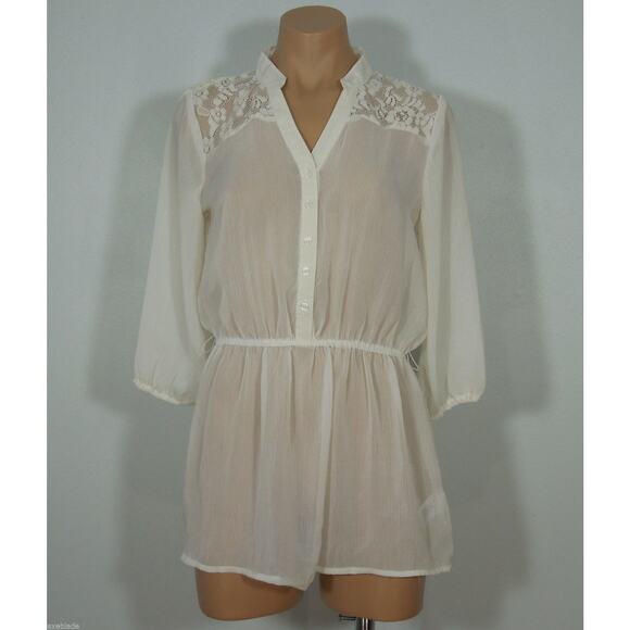 MOSSIMO Tunic S SMALL Sheer Ivory Lace Inset - Picture 1 of 7